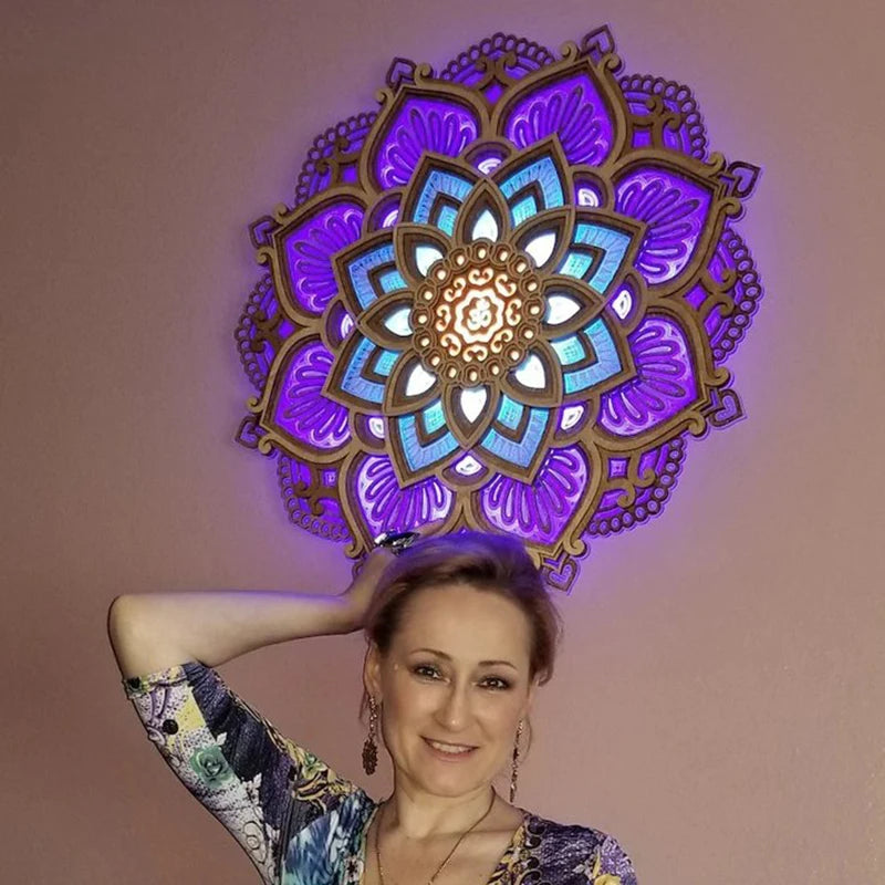 Handmade Wooden Mandala Wall Lamp