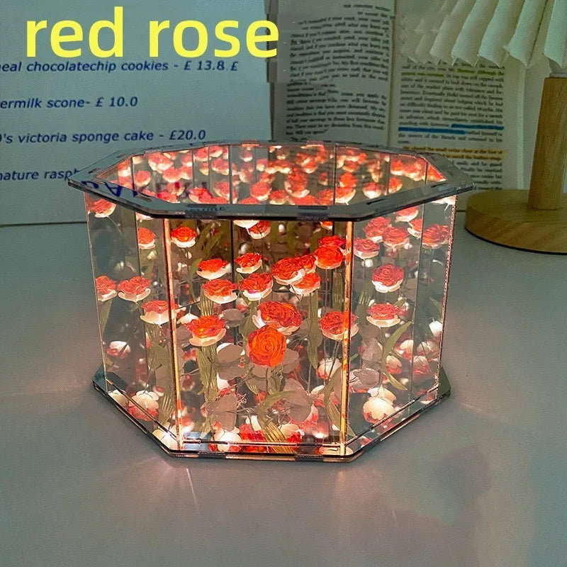 DIY Flowers Mirror Cube Lamp